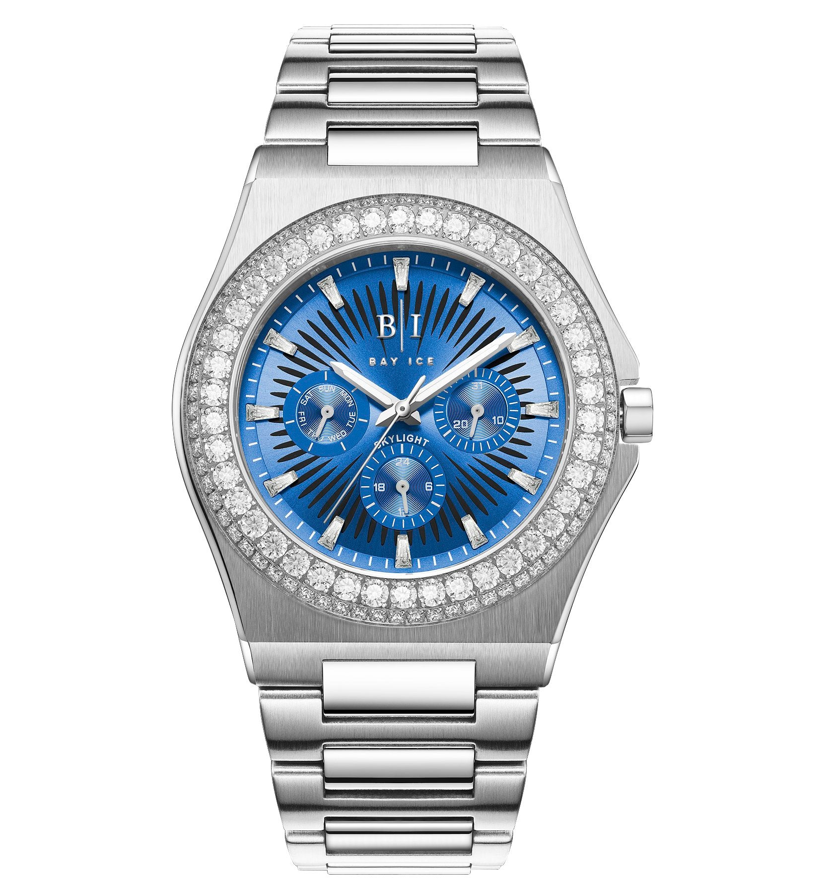 Diamond Bezel - Bay Ice Skylight Watch in Silver and Blue Dial