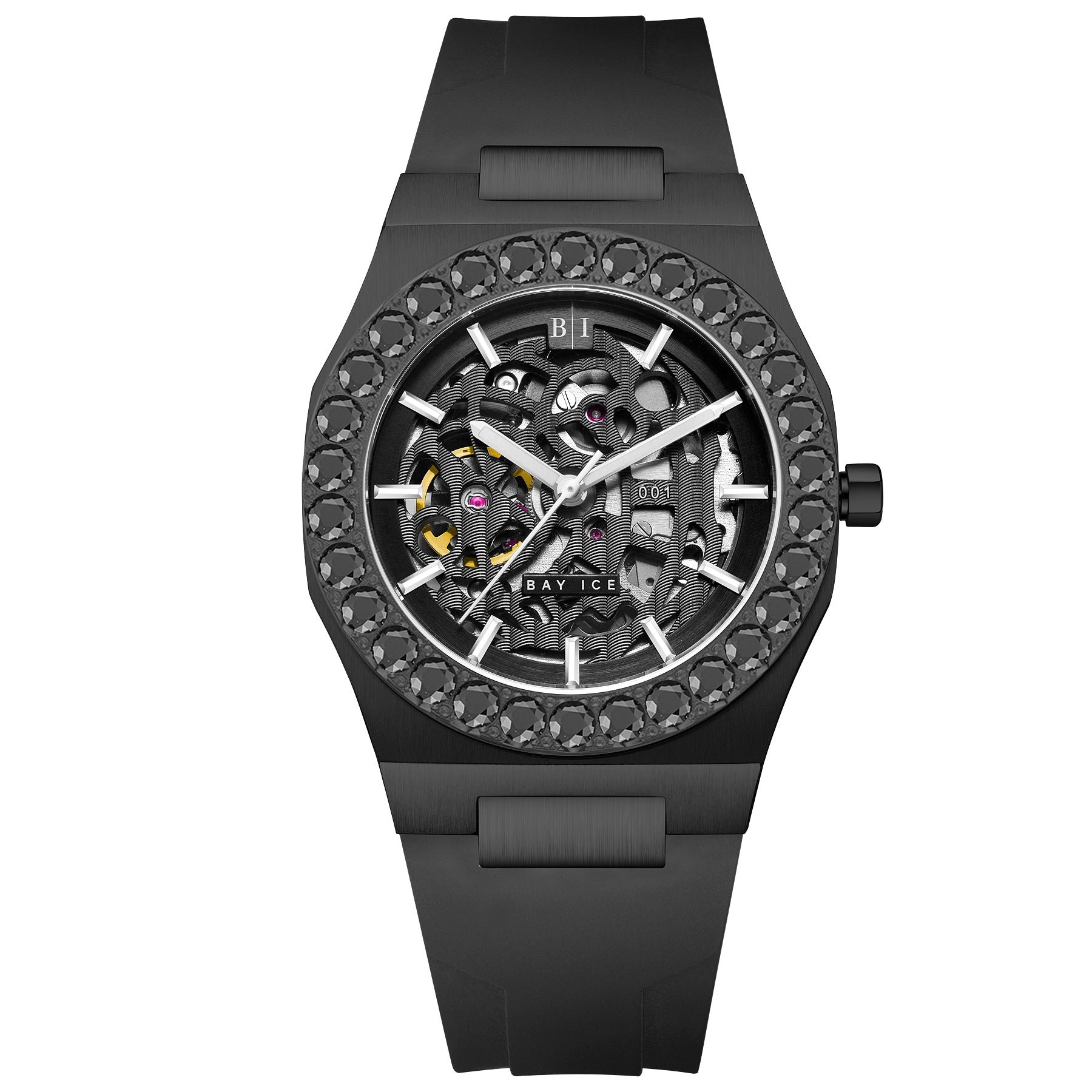 Diamond Bezel - Bay Ice 001 Automatic Skeleton Watch in All Black
