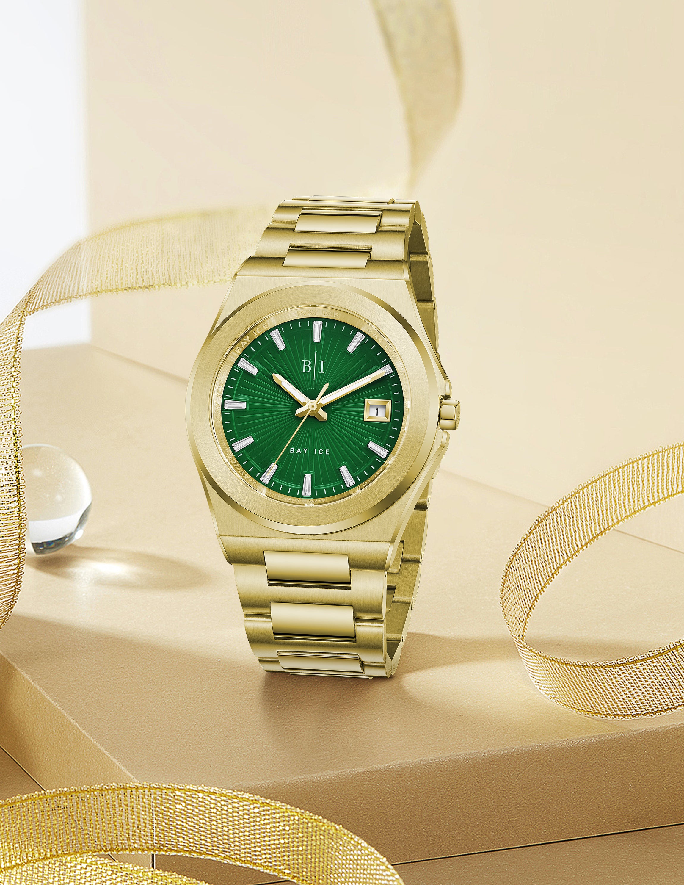 Bay Ice 36mm Fusion Watch - Gold and Green Dial