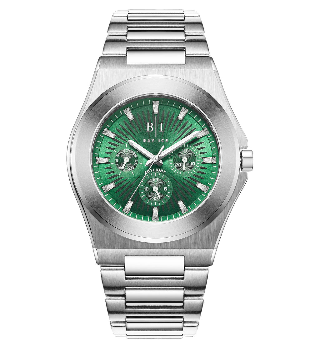 Bay Ice Skylight Watch - Silver and Green Dial