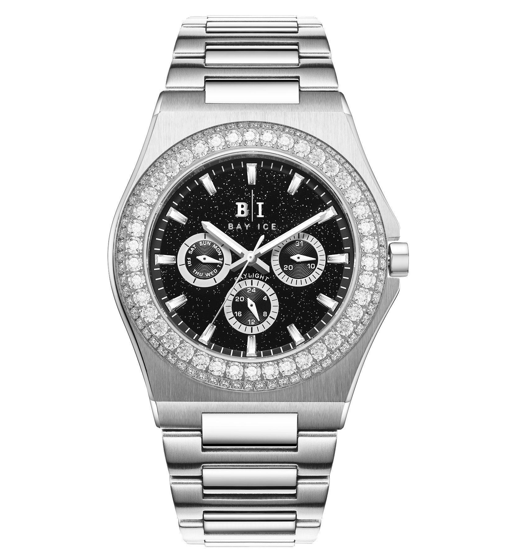 Diamond Bezel - Bay Ice Skylight Stardust Watch in Silver and Black Dial