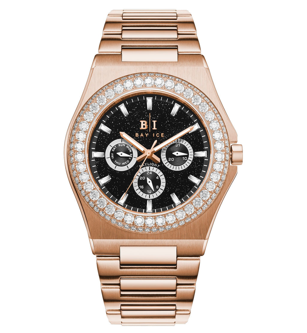 Diamond Bezel - Bay Ice Skylight Stardust Watch in Rose Gold and Black Dial