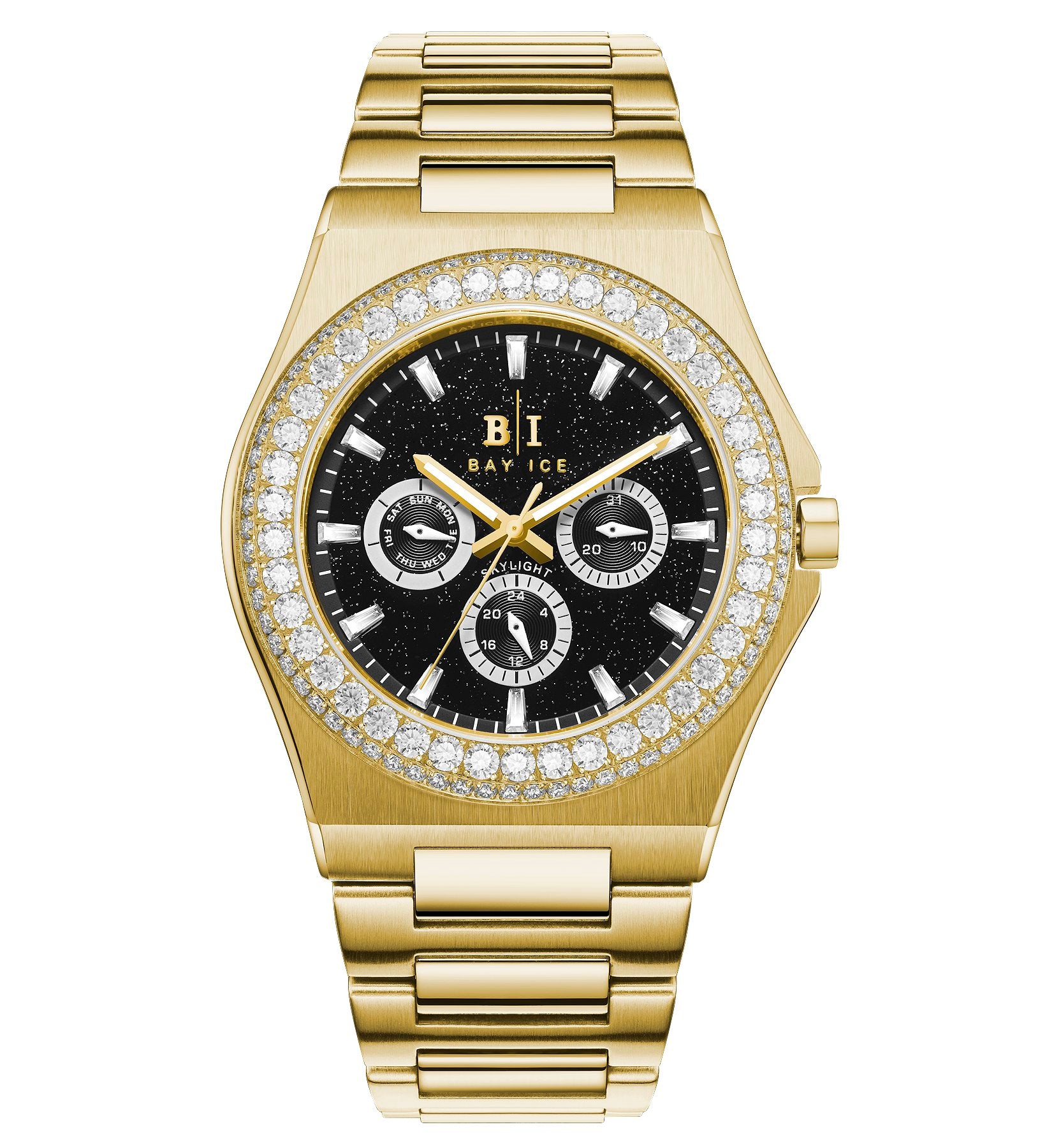 Diamond Bezel - Bay Ice Skylight Stardust Watch in Gold and Black Dial