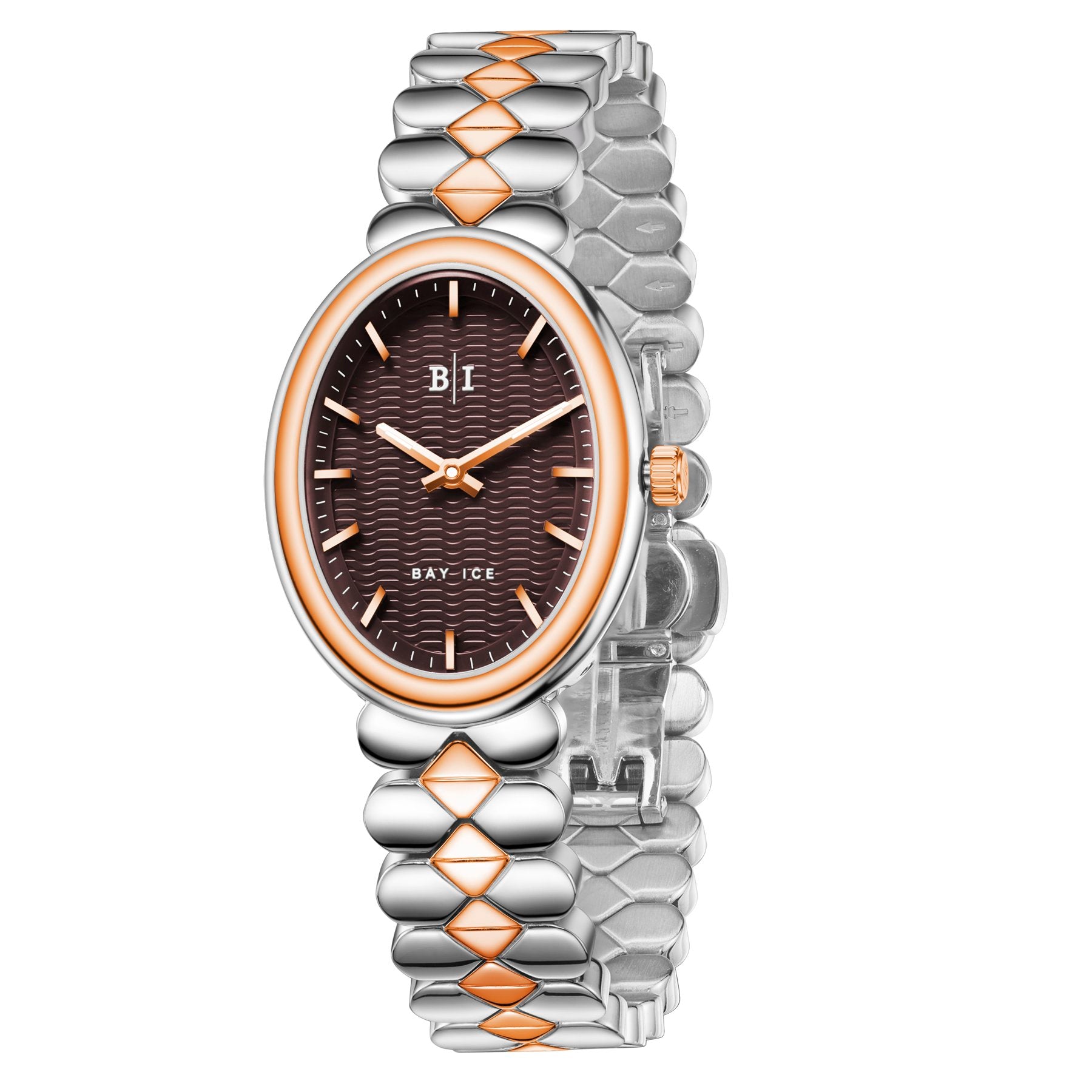 Bay Ice Halo - 26mm Watch Plain 2Tone Rose Gold and Chocolate Dial