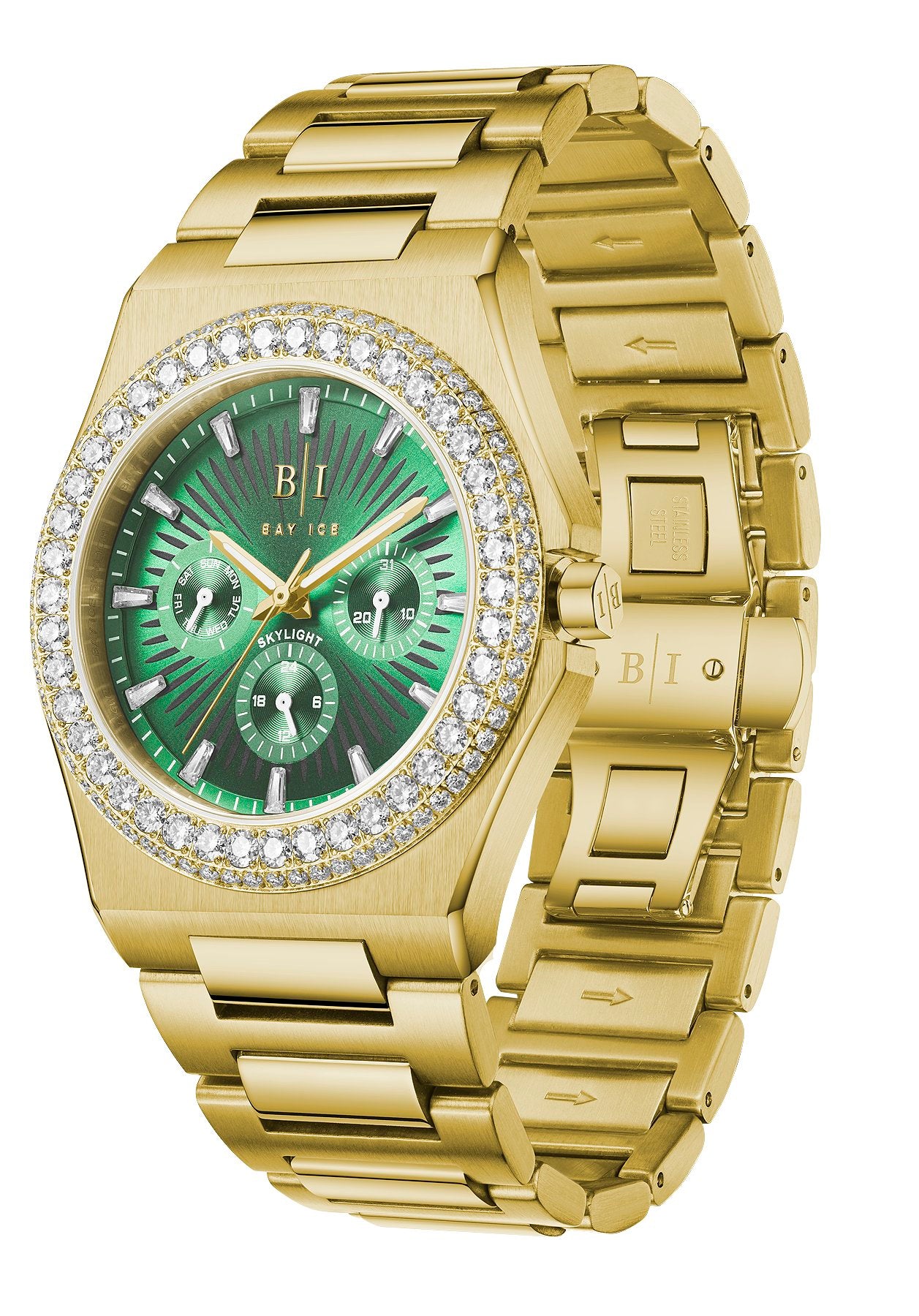Diamond Bezel - Bay Ice Skylight Watch in Gold and Green Dial