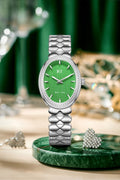 Bay Ice Halo - 26mm 0.3ct VVS Natural Diamonds Bezel Silver and Green Dial