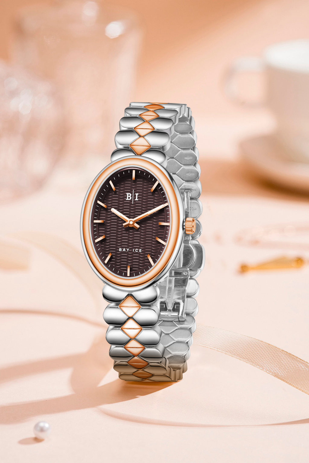 Bay Ice Halo - 26mm Watch Plain 2Tone Rose Gold and Chocolate Dial