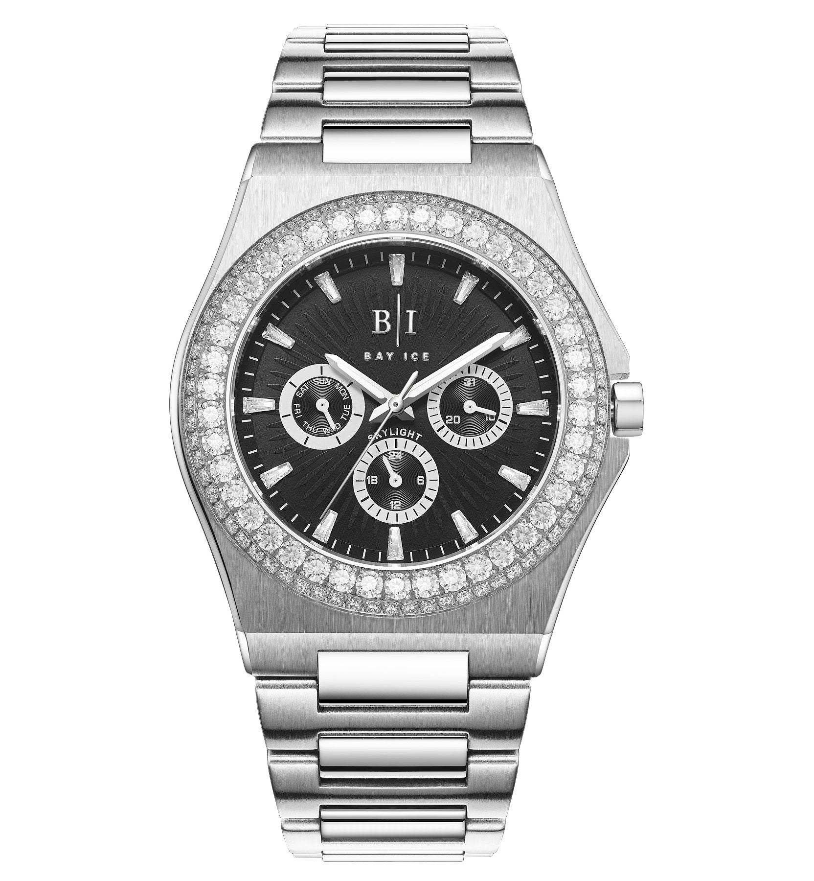 Diamond Bezel - Bay Ice Skylight Watch in Silver and Black Dial