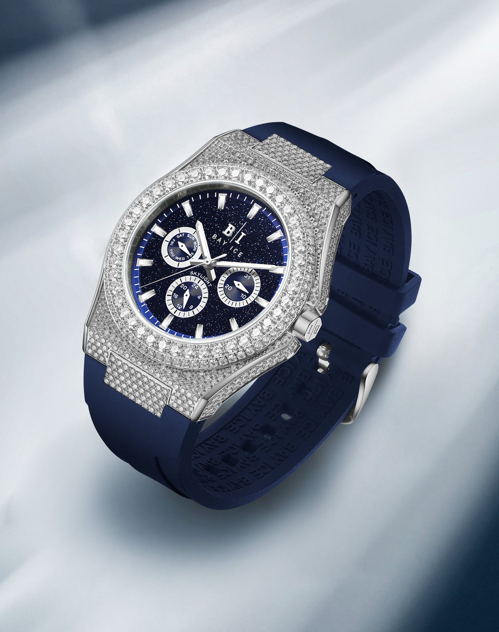 Bay Ice Skylight Stardust VVS Bezel Buss down Watch - Silver and Blue Dial