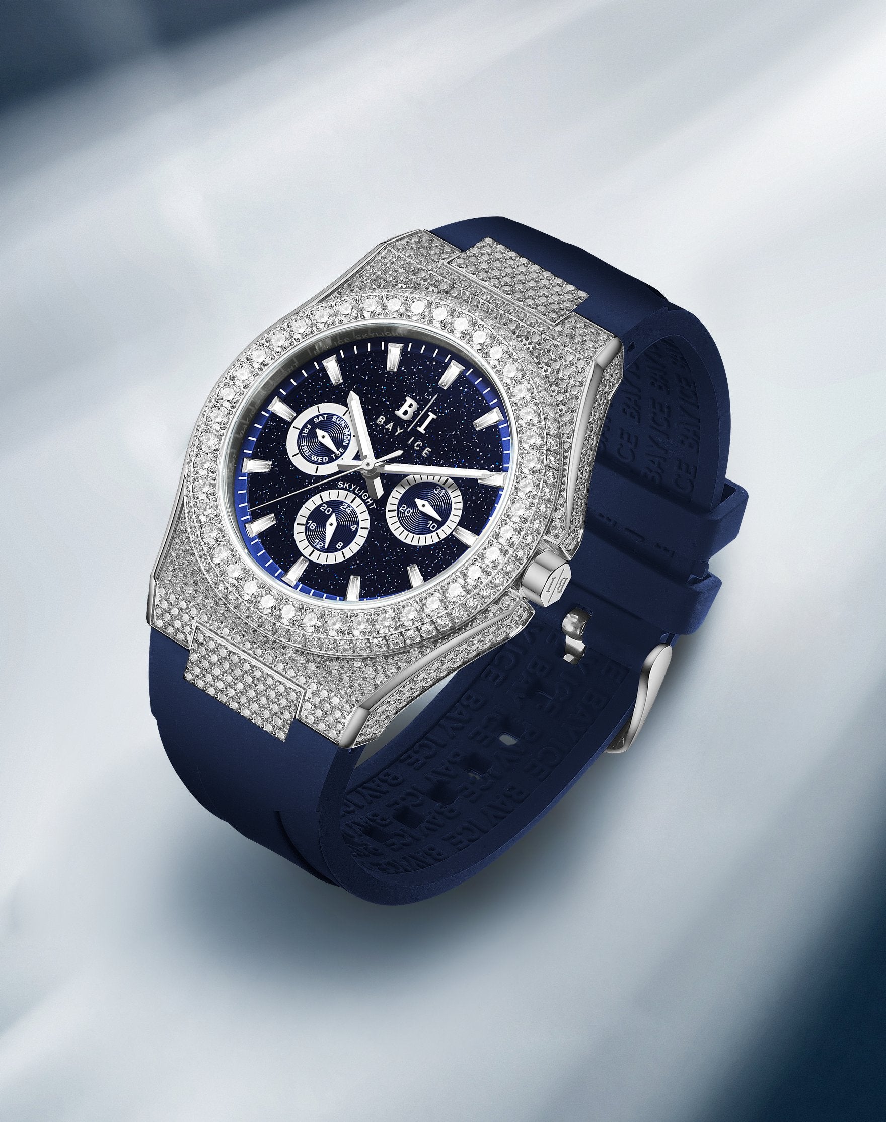 Bay Ice Skylight Stardust VVS Bezel Buss down Watch - Silver and Blue Dial
