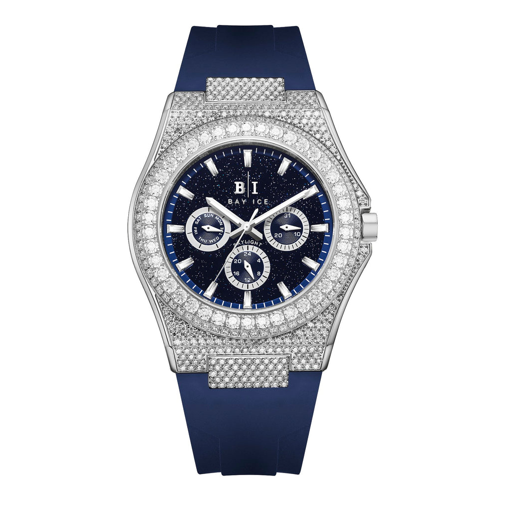 Bay Ice Skylight Stardust VVS Bezel Buss down Watch - Silver and Blue Dial