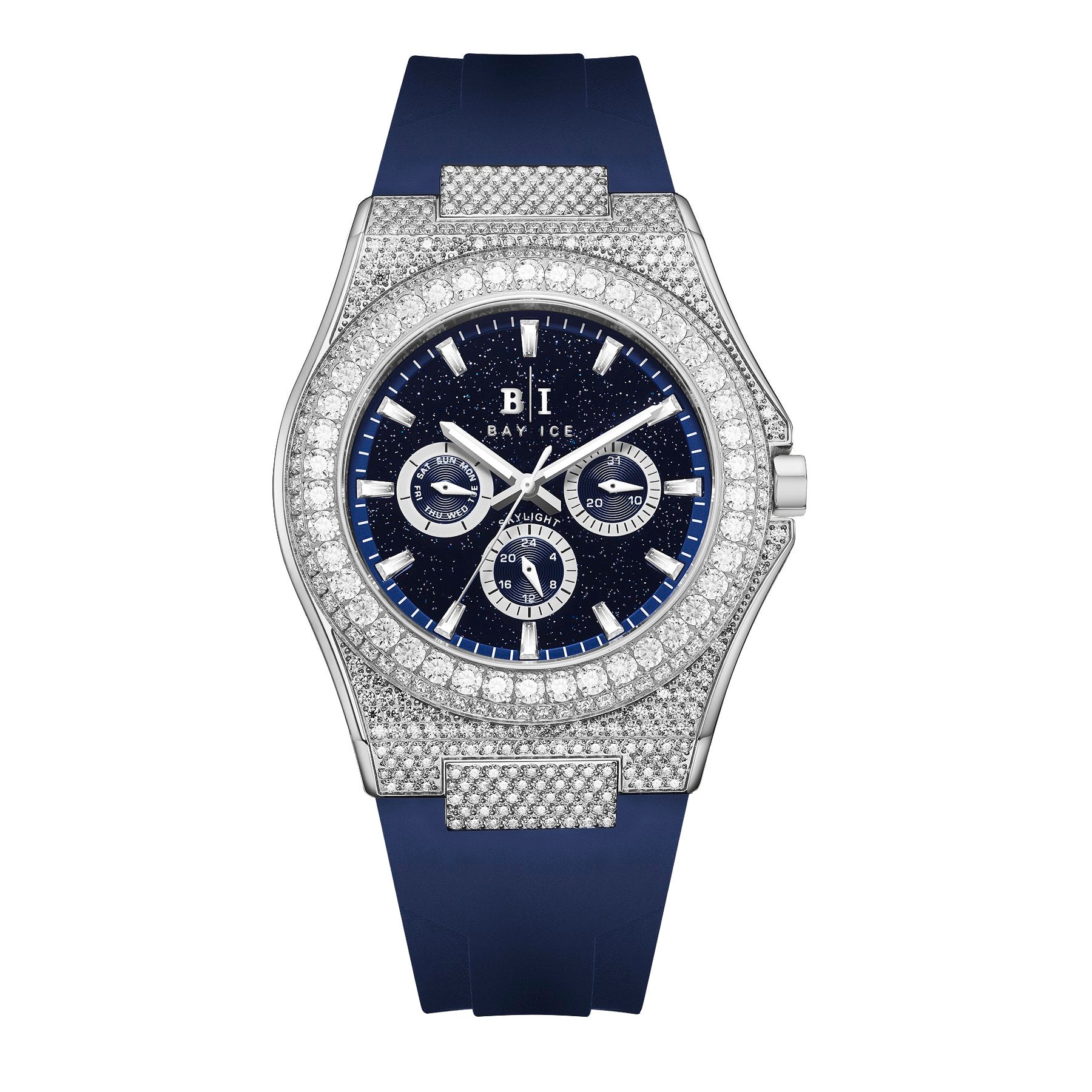 Bay Ice Skylight Stardust VVS Bezel Buss down Watch - Silver and Blue Dial