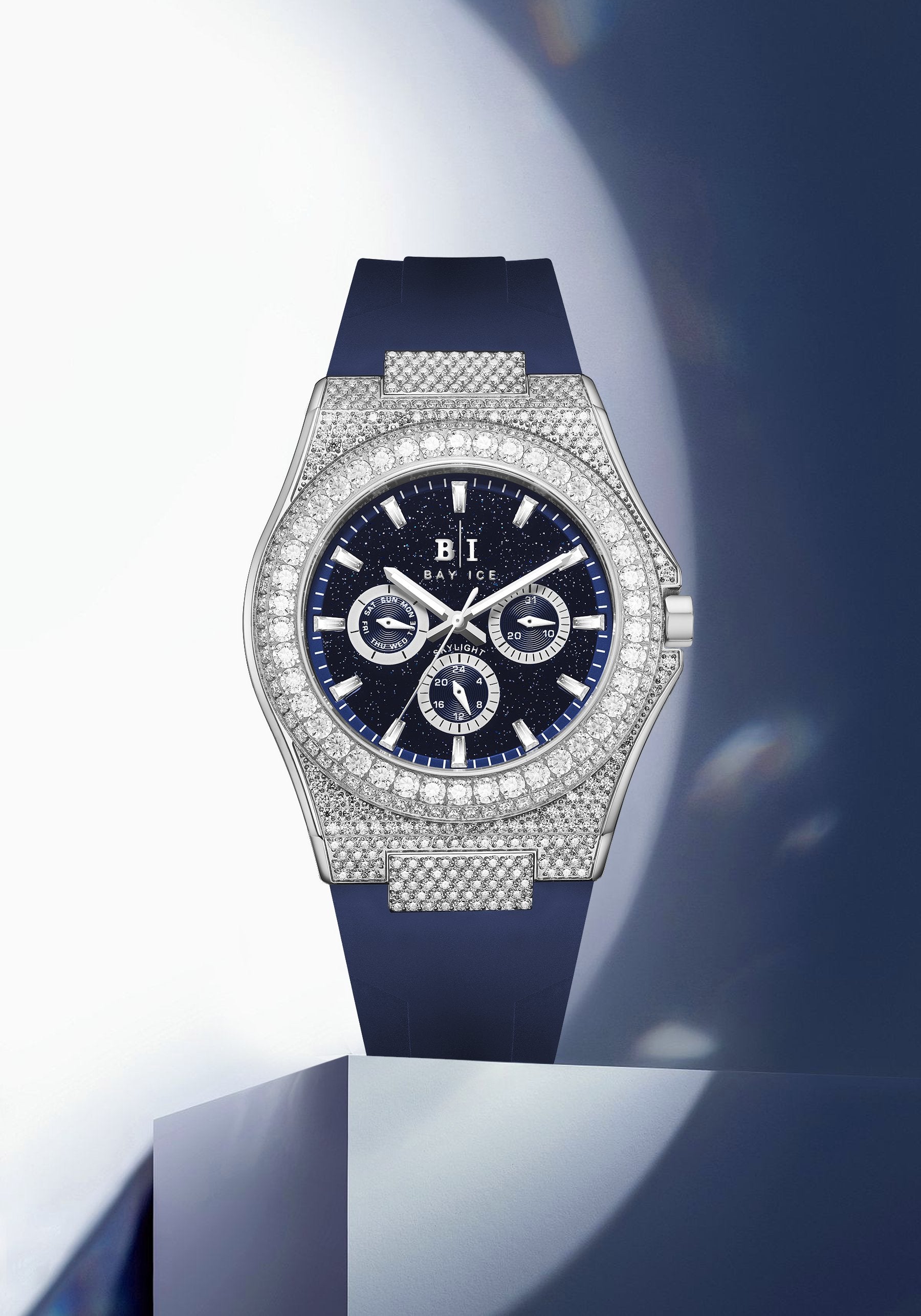 Bay Ice Skylight Stardust VVS Bezel Buss down Watch - Silver and Blue Dial