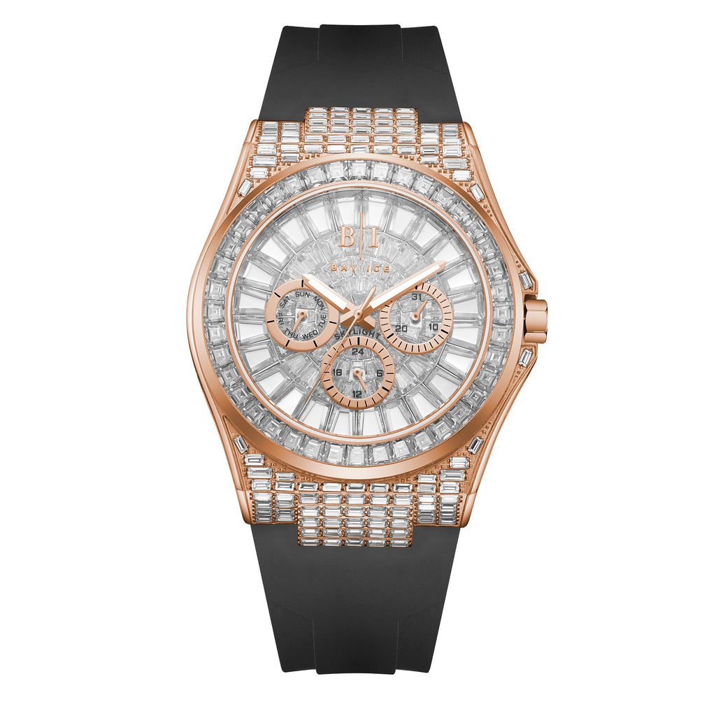 Bay Ice Skylight Full Baguette Bussdown Watch - Rose Gold
