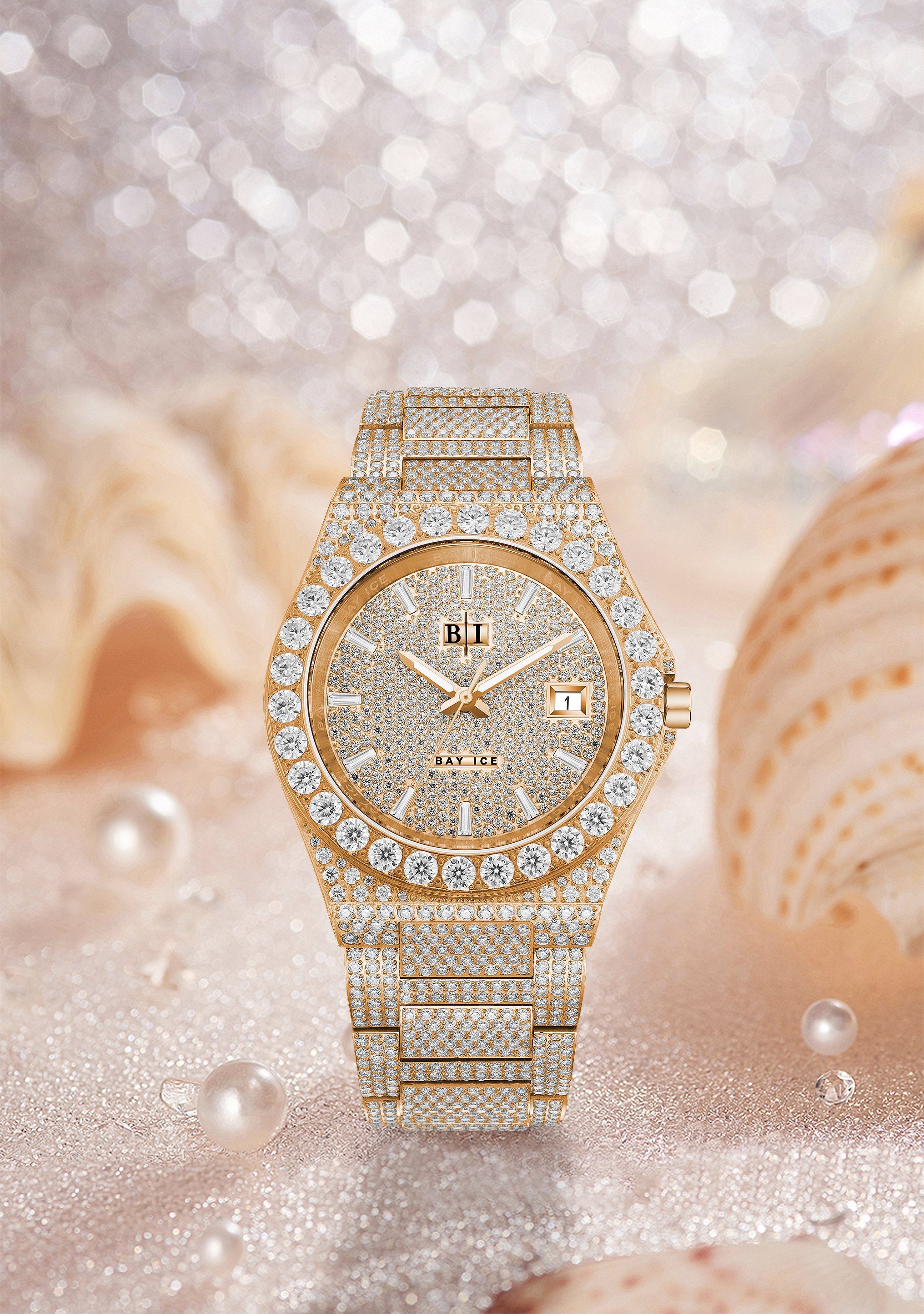 Bay Ice 36mm Fusion VVS Bezel Bussdown Watch - Rose Gold