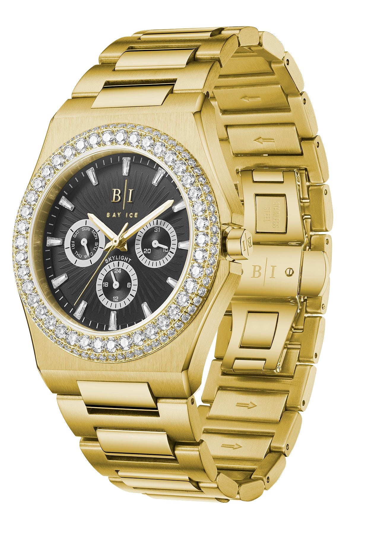 Diamond Bezel - Bay Ice Skylight Watch in Gold and Black Dial