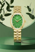 Bay Ice Halo - 26mm Diamond Bezel Mid Link Gold and Green Dial