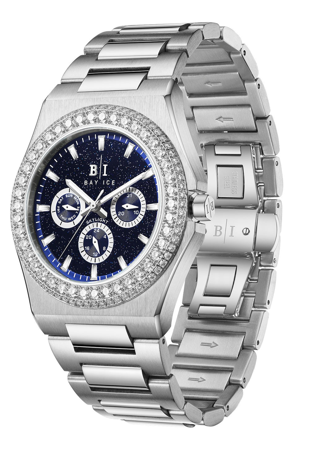 Diamond Bezel - Bay Ice Skylight Stardust Watch in Silver and Black Dial