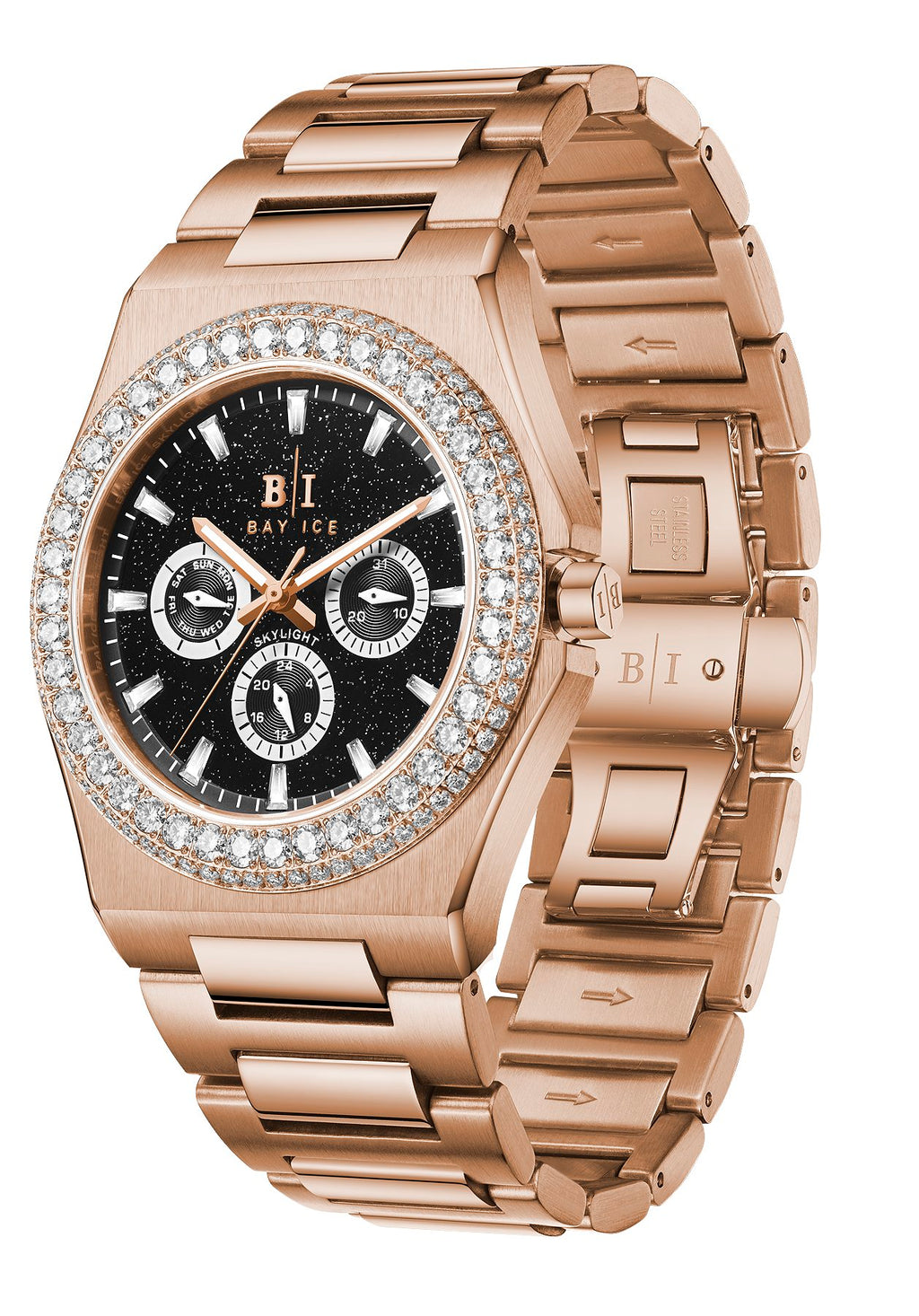 Diamond Bezel - Bay Ice Skylight Stardust Watch in Rose Gold and Black Dial
