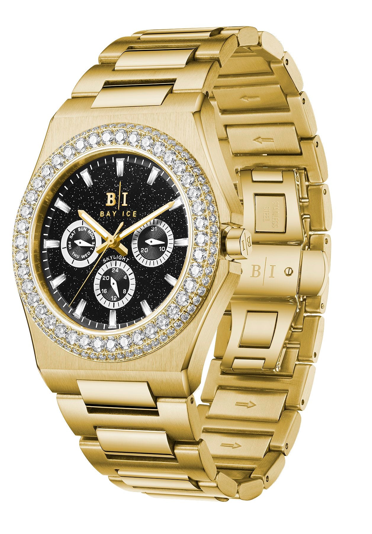 Diamond Bezel - Bay Ice Skylight Stardust Watch in Gold and Black Dial