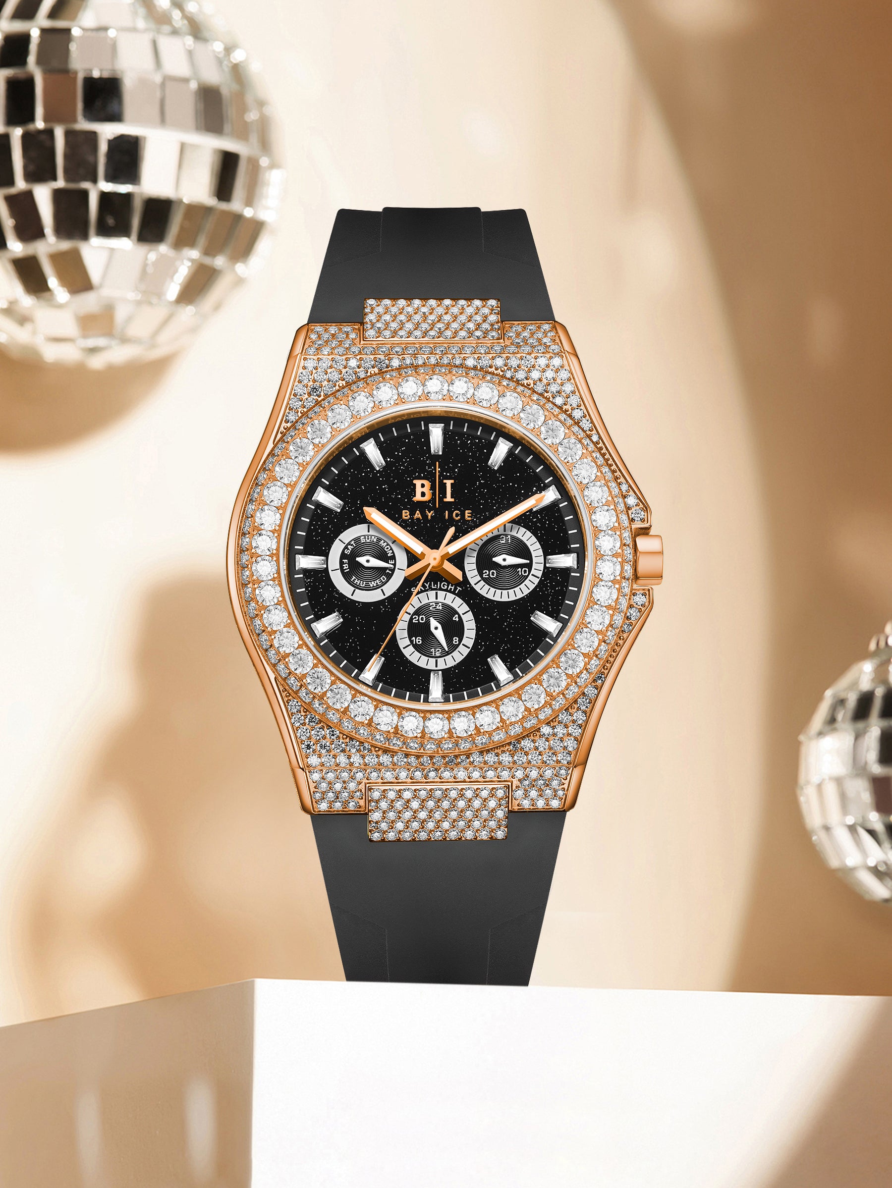 Bay Ice Skylight Stardust VVS Bezel Buss down Watch - Rose Gold