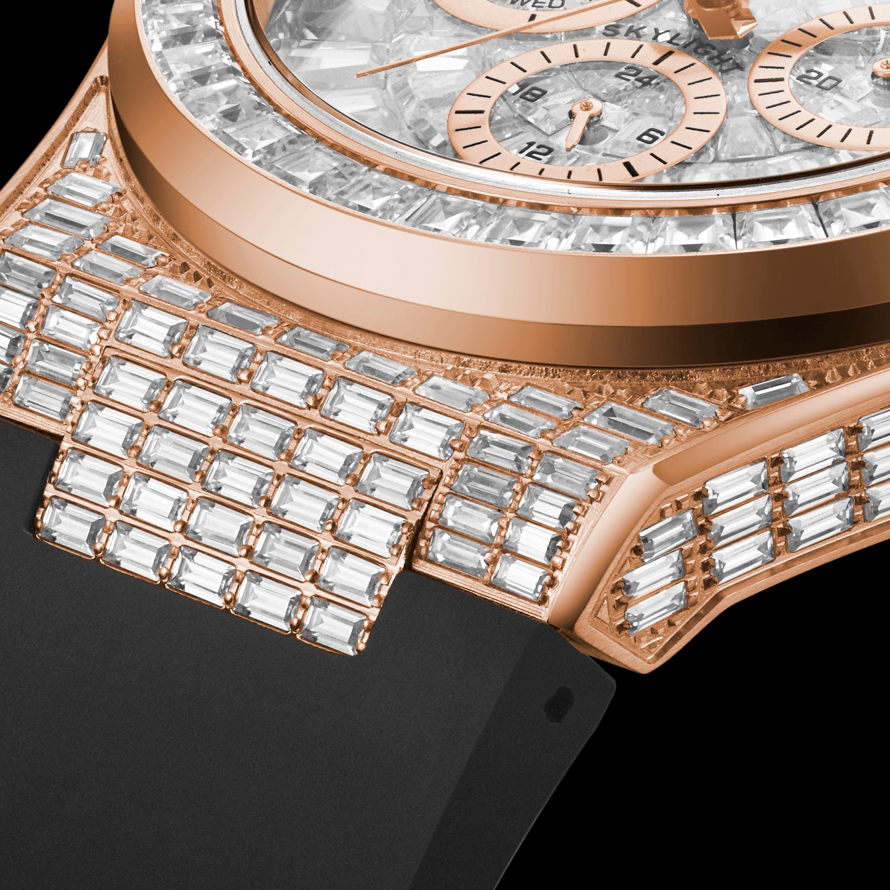 Bay Ice Skylight Full Baguette Bussdown Watch - Rose Gold
