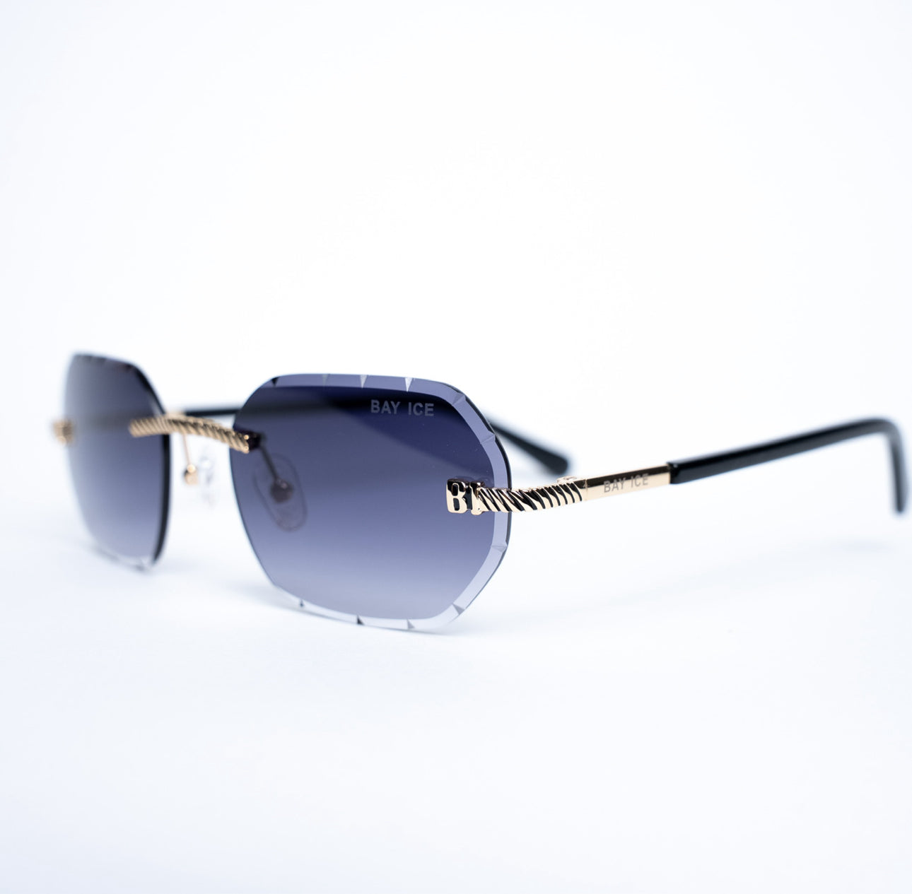 Diamond Cut Rimless Glasses - Gold and Dark Grey Lens
