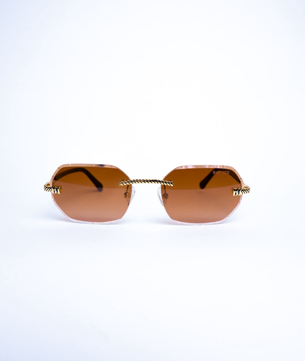 Diamond Cut Rimless Glasses - Gold and Brown Lens