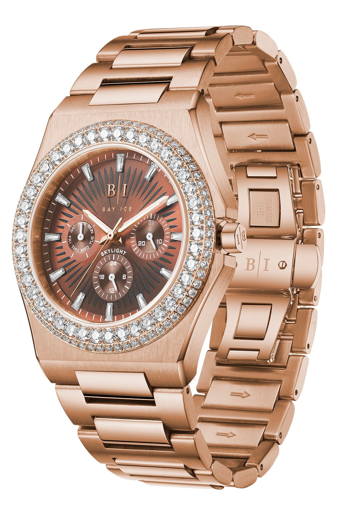 Diamond Bezel - Bay Ice Skylight Watch in Rose Gold and Chocolate Dial