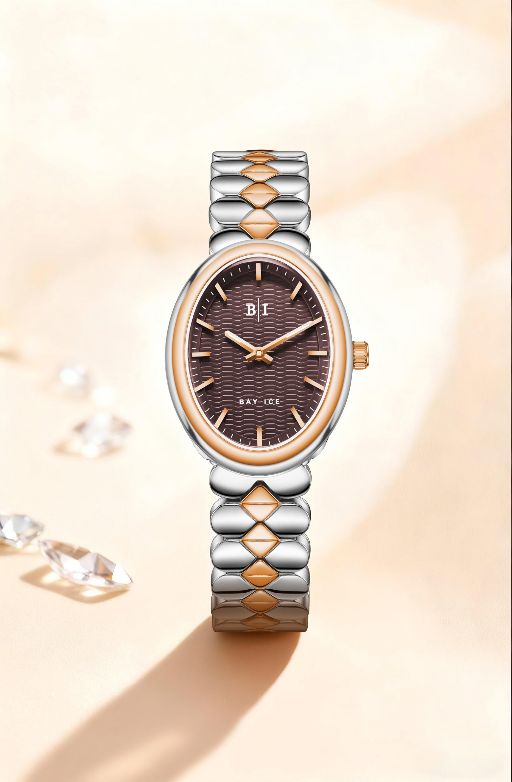 Bay Ice Halo - 26mm Watch Plain 2Tone Rose Gold and Chocolate Dial