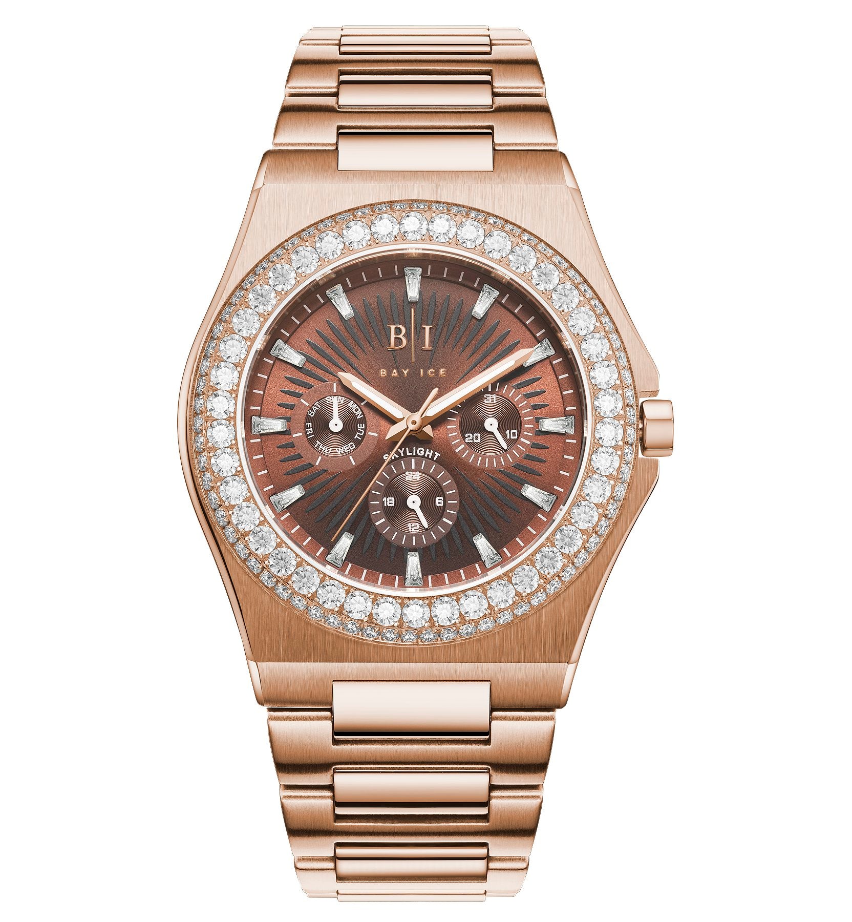Diamond Bezel - Bay Ice Skylight Watch in Rose Gold and Chocolate Dial
