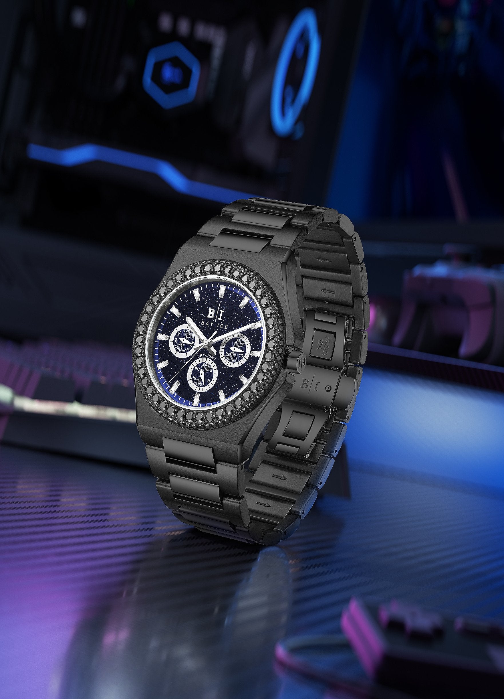 Diamond Bezel - Bay Ice Skylight Stardust Watch in All Black