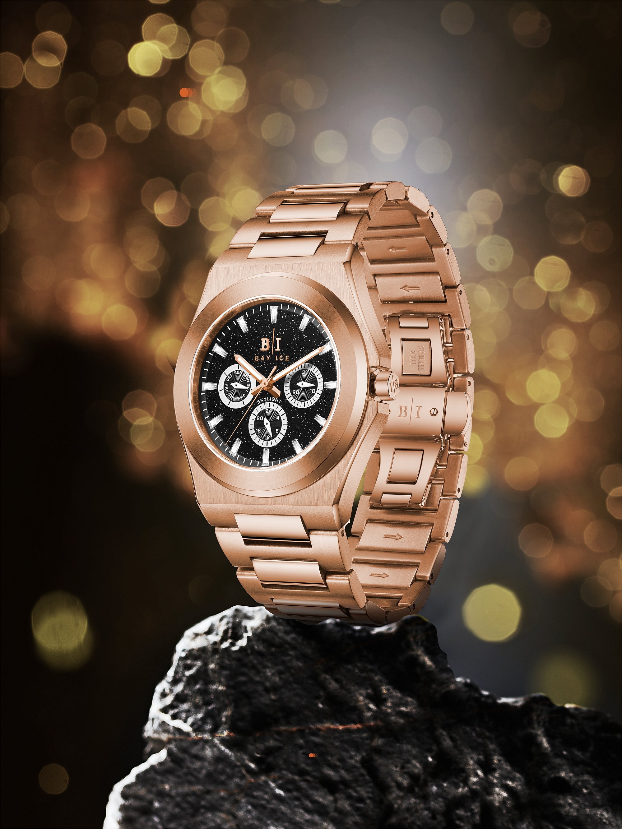 Bay Ice Skylight Stardust Watch - Rose Gold and Black Dial