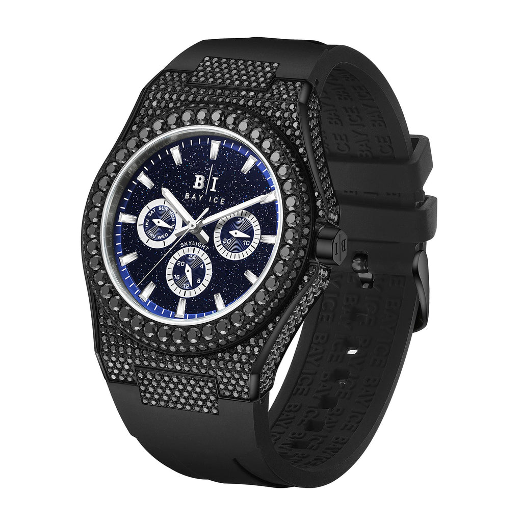 Bay Ice Skylight Stardust VVS Bezel Buss down Watch - Black and Blue Dial