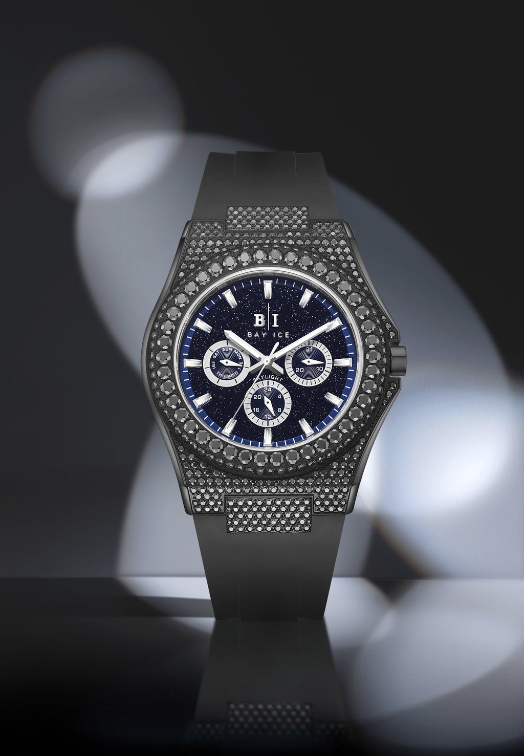 Bay Ice Skylight Stardust VVS Bezel Buss down Watch - Black and Blue Dial