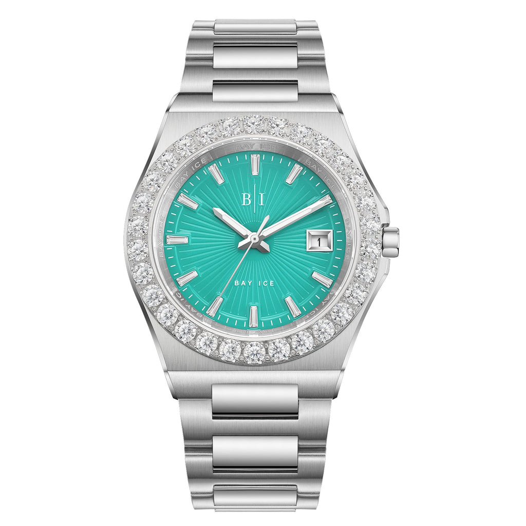 Diamond Bezel - Bay Ice 36mm Fusion Watch in Silver and Turquoise Dial