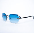 Diamond Cut Rimless Glasses - Silver and Blue Lens