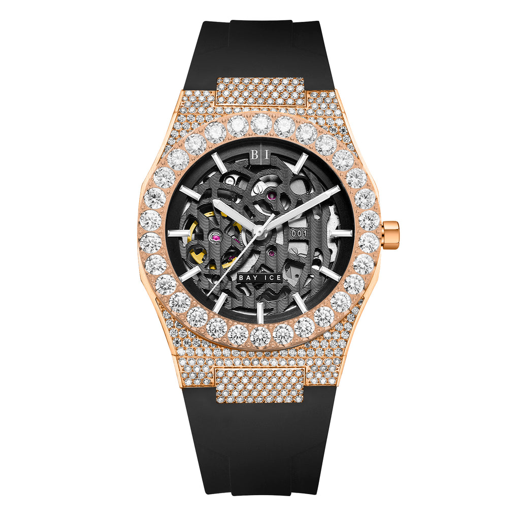 Bay Ice 001 Automatic Skeleton VVS Bussdown Watch - Rose Gold