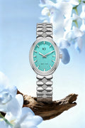 Bay Ice Halo - 26mm Diamond Bezel Mid Link Silver and Turquoise Blue Dial