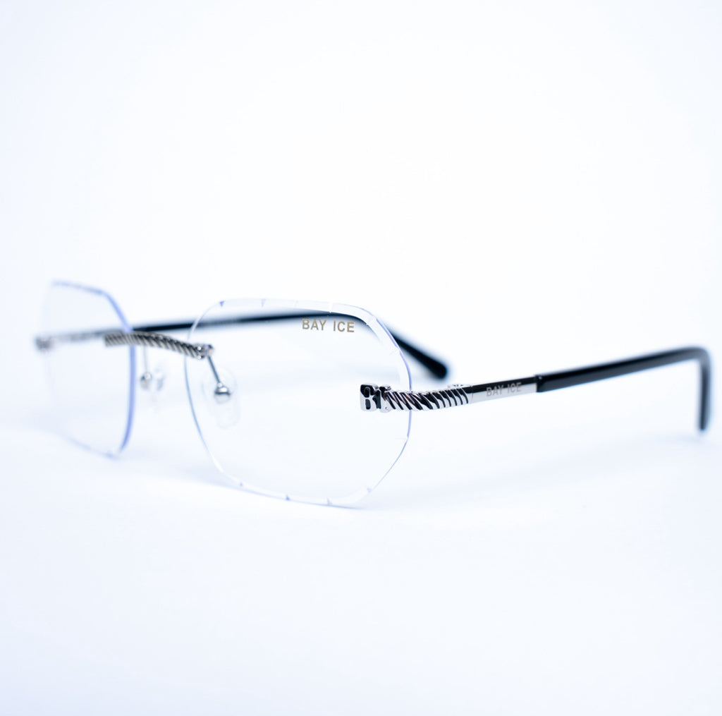Diamond Cut Rimless Glasses - Silver and Clear Lens