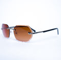 Diamond Cut Rimless Glasses - Silver and Brown Lens
