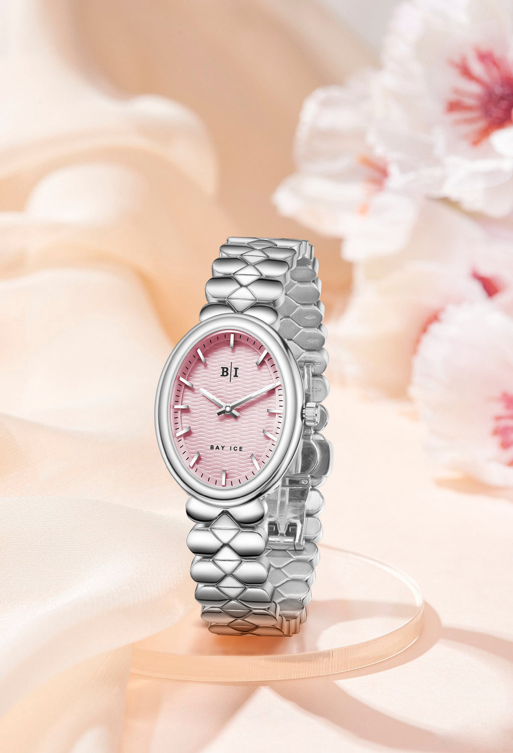 Bay Ice Halo - 26mm Watch Plain Silver and Pink Dial