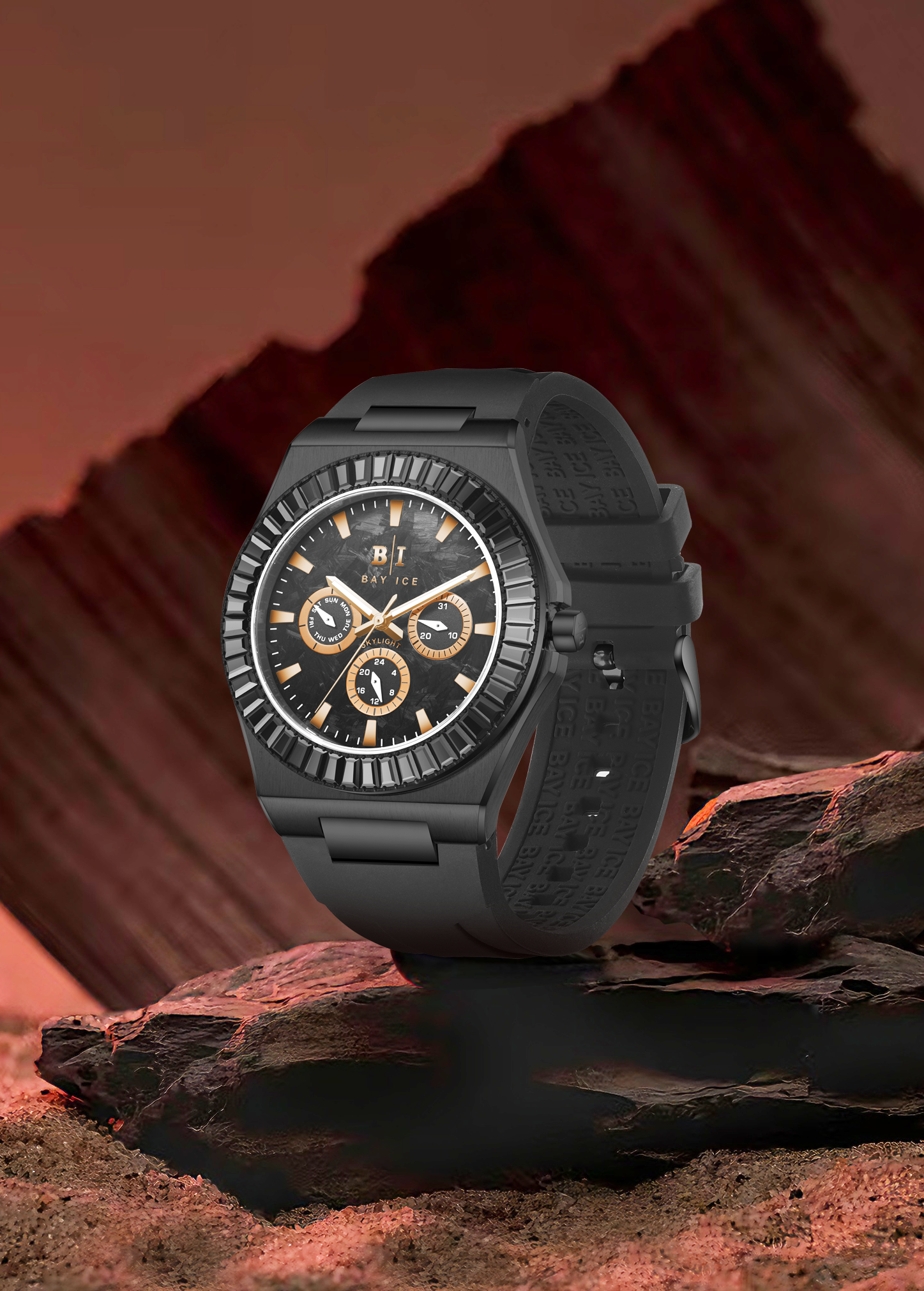 Bay Ice Skylight Carbon Fiber Baguette Bezel Watch