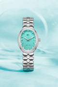 Bay Ice Halo - 26mm 0.3ct VVS Natural Diamond Bezel Silver and Turquoise Blue Dial