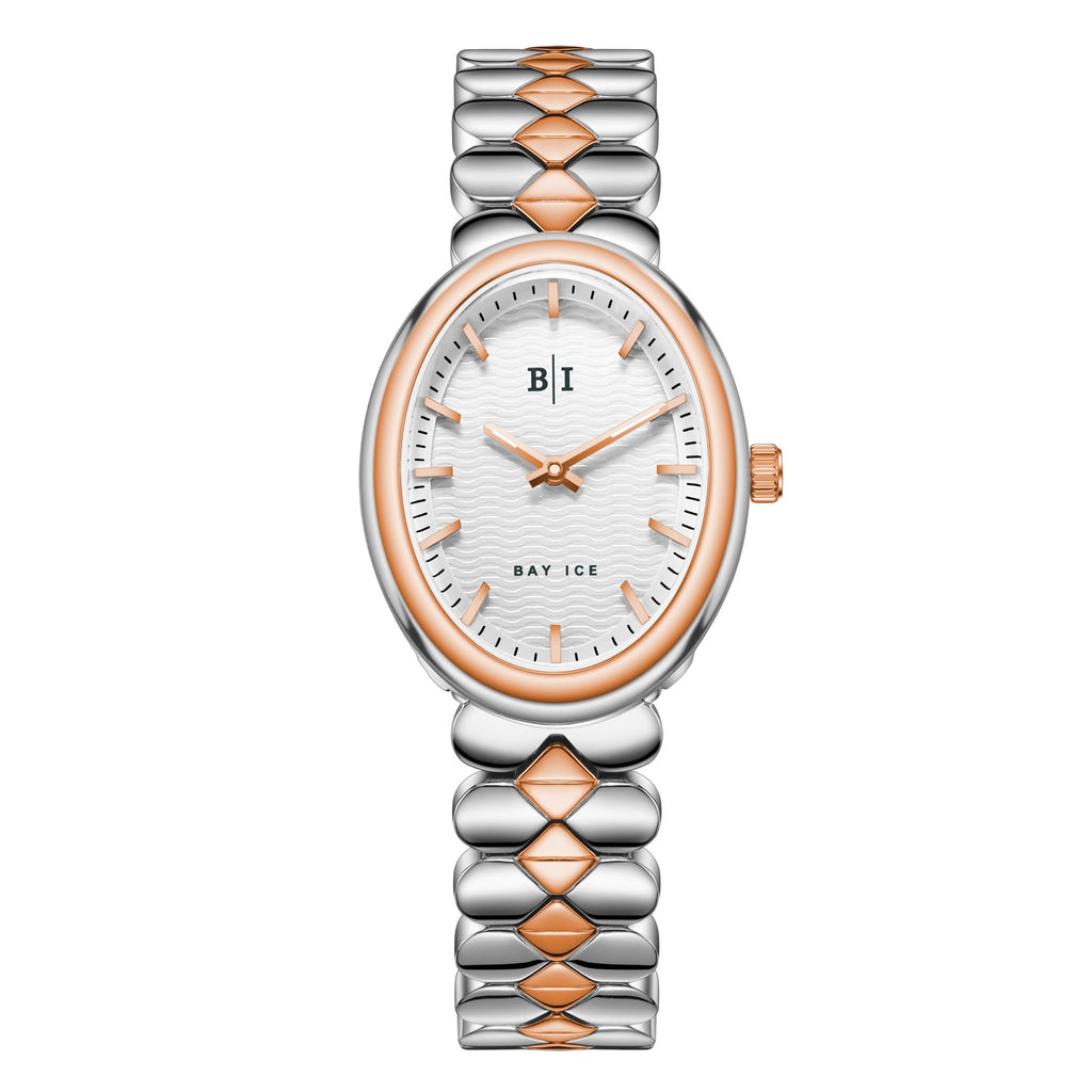 Bay Ice Halo - 26mm Watch Plain 2 Tone Rose Gold and White Dial