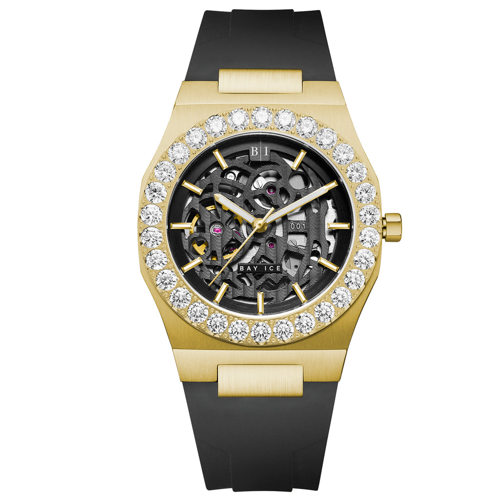 Diamond Bezel - Bay Ice 001 Automatic Skeleton Watch in Yellow Gold
