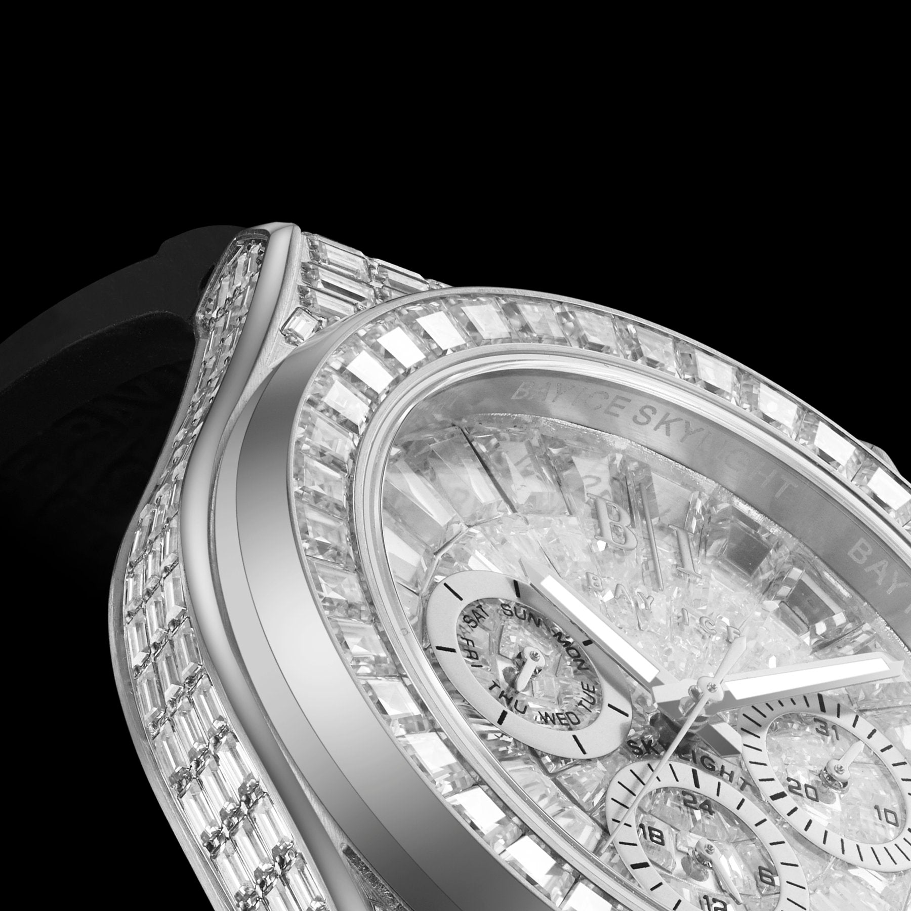 Bay Ice Skylight Full Baguette Bussdown Watch - Silver