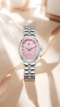 Bay Ice Halo - 26mm Diamond Bezel Mid Link Silver and Pink Dial