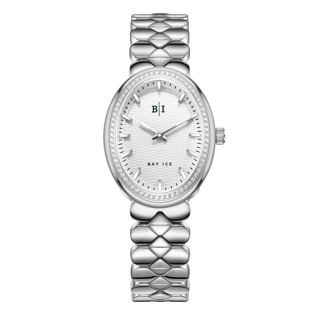 Bay Ice Halo - 26mm 0.3ct VVS Natural Diamonds Bezel Silver and White Dial