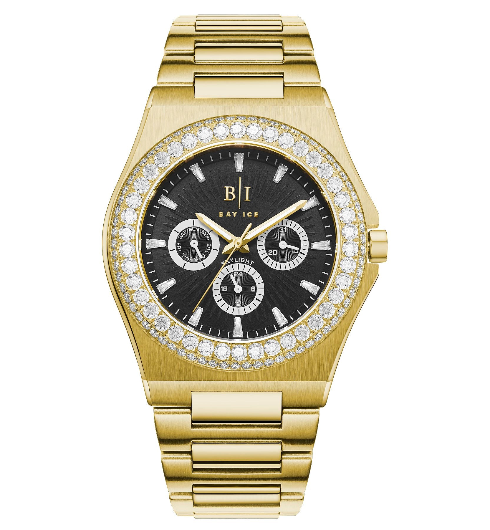 Diamond Bezel - Bay Ice Skylight Watch in Gold and Black Dial